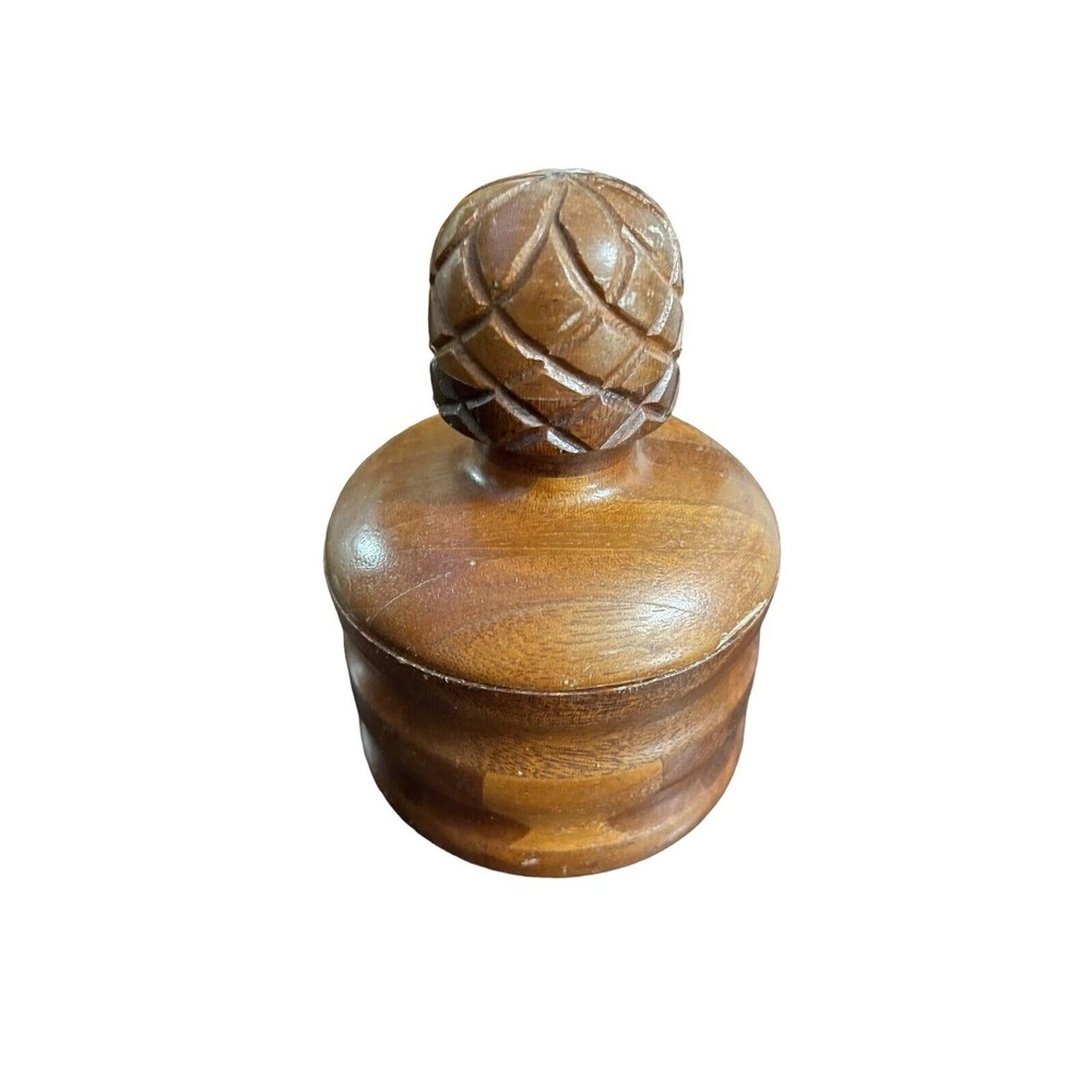 Vintage MCM Hand Turned Carved Wood Jar w/Lid Candy Trinket Container - Picture 6 of 12
